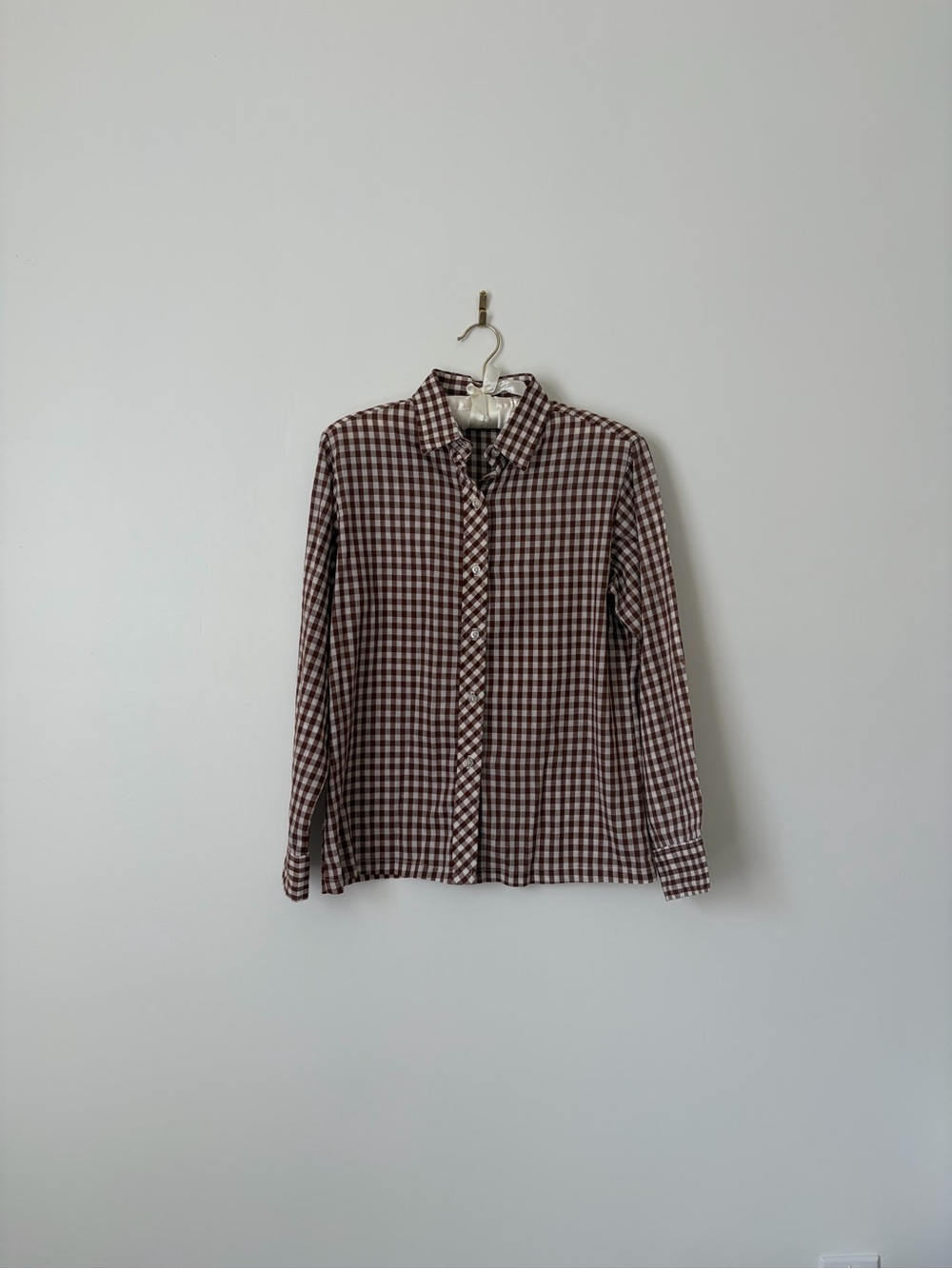 Vintage Brown and White Gingham Button-Down Shirt